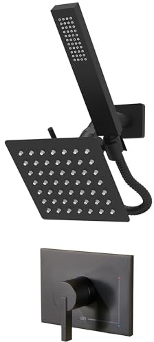 SOOOHOT Black Shower Head and Handle Set, Shower Faucet Set Dual Shower Heads with Handheld Spray Combo, All Metal 6 Dual Shower Head Combo and 3-Way Diverter, Black Shower Faucet Set with Valve