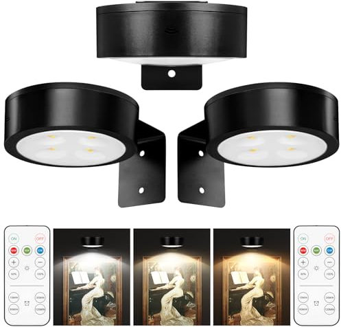 3PACK Lumière Sans Fil avec Télécommande - Batterie LED pour Art Mural, Lampes Murales d'Accent avec Magnetisme