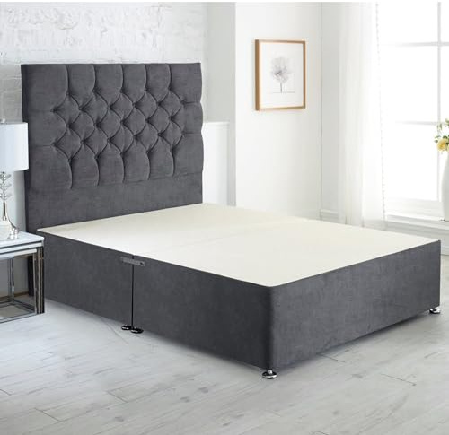 ComfoRest Durable 4FT6 Double Divan Bed No Drawer - Slate Grey | British-made sturdy frame, 136.5 x 190.5cm, Slate Grey Naples fabric for a comfortable, restful night's sleep.