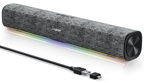 SOULION R100 Bluetooth Computer Speakers with Dynamic LED Light, USB Plug & Play PC Speakers with Switch Button, Clearly Sound Soundbar for Desktop Laptop Monitor(USB-C to USB Adapter Included)