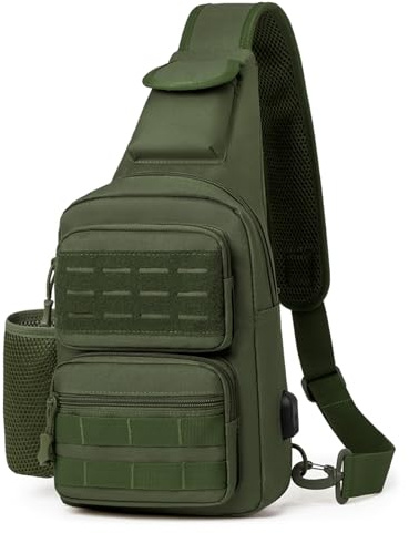 Explokit Taktisk bröstväska militär axelväska molle axelväska för män, taktisk sling-ryggsäck, axelväska, bröst- sling-pack för vandring, vandring, #01-army grön, S, taktisk axelväska