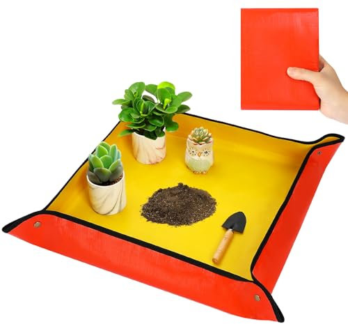 Repotting Mat for Indoor Plant Transplanting and Potting Soil Mess Control, Waterproof Plant Repotting, Succulent Garden Bonsai Potting Tray, Gardening Gifts for Plant Lover(Orange-26.8 x 26.8)