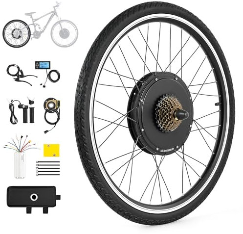 CO-Z 1000W Electric Bike Conversion Kit, 26 Rear Wheel Electric Bicycle Motor Conversion Kit, 7 Speed Direct Drive Freewheel for 48V Battery E-Bike, eBike Hub Motor Set with LCD Display PAS System
