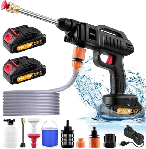 1500W Cordless Pressure Washer,21V Portable Pressure Washer,870 Psi High Pressure Washer Kit with 2 Nozzles 2000mAh Battery 16.4FT Hose Pressure Washer for Car Frool Garden Outdoor with bucket