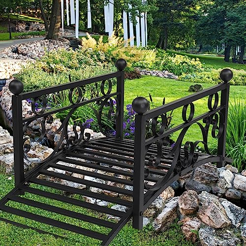 WISLAS 3.3FT Steel Garden Bridge with Anti-Slip Deck, 450LB Capacity Metal Footbridge for Yard, Pond or Garden - Rust-Resistant Powder Coated & Easy Assembly