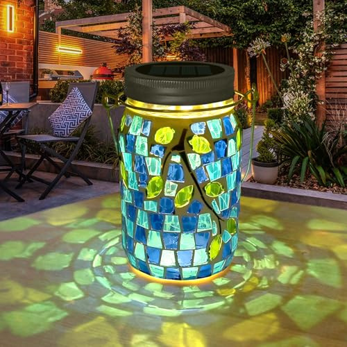 TOTHDATE 1PCS Lampada Solare a Mosaico per Esterni, Interruttore On/Off, Luce a Sospensione in Vetro a Mosaico, Lampada da Tavolo Solare IP65 Impermeabile per Prato, Sentiero, Cortile, Terrazza