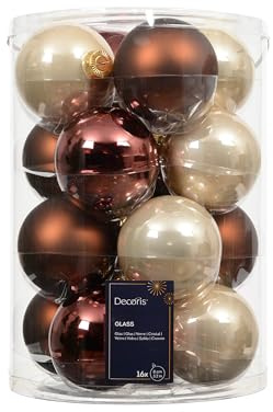 Kaemingk Weihnachtskugeln Glas 8cm 16 Stück - matt & glänzend - Große Christbaumkugeln Weihnachtsbaumkugeln für Weihnachten - Christbaumschmuck & Weihnachtsbaumschmuck - Braun Perle Mix