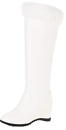 Stivali con Tacco Gomma Donna Alti Barefoot Scarpe Invernali Stivaletti da Glitters E Tacchi Platform Boots Corti Bianco 39