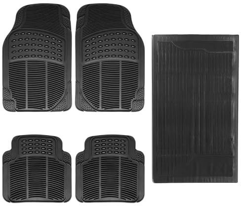 Alfombrillas Coche Universal Pack 5 Piezas Interiores (2 Delanteras + 2 Traseras + Alfombrilla Maletero Coche), Alfombrillas Coche Goma PVC Flexible Impermeables, Antideslizantes y Recortables