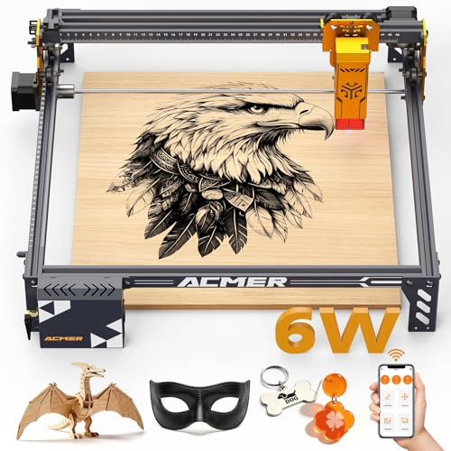 ACMER P1 S PRO 6 W lasergravyrmaskin, gravyryta på 380 × 370 mm, precision 0,01 mm, högprecision, lasergraveringsmaskin för gör-det-själv-projekt i trä, metall, akryl, läder etc.