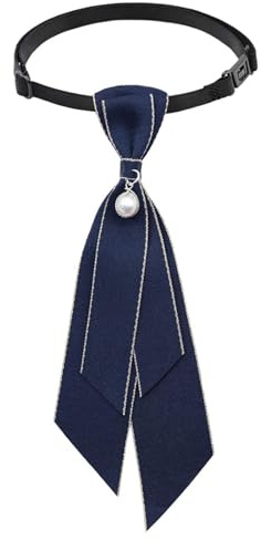 Muorruo Nœud papillon pour femmes, cravate ajustable pour femmes, cravate de fille en uniforme, cravate pré-nouée avec perle artificielle pour l'école, accessoire de cravate pour femmes, bleu