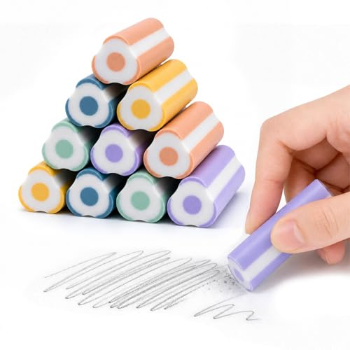 10 Piezas Gomas de Borrar Divertidas en 5 Colores, Goma de Borrar Forma de Lápiz, Gomas Borrador Triangular Ergonomico Sin Polvo, Material Borracha Escolar, Eraser para Escuela, Bocetos, Pintura, Arte
