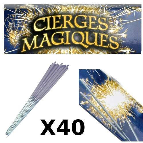 Lot de 40 cierges magiques pour gâteau d'anniversaire. Artifice d'intérieur catégorie 1. Durée d'illumination environ 45 secondes