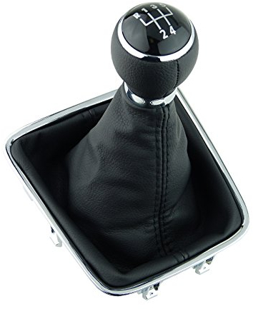 L&P A278-2 Schaltsack Schaltmanschette Schaltknauf Schwarz 5 Gang 12mm kompatibel mit VW Golf Plus 5M 521 Tiguan I 5N Sharan II 7N Chrom Rahmen Komplettset Knauf PU Leder Plug Play Ersatzteil