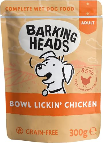 Barking Heads Nourriture Humide pour Chien – Poulet à lécher au Bol – sans arômes artificiels – Recette sans céréales (10 x 300 g)