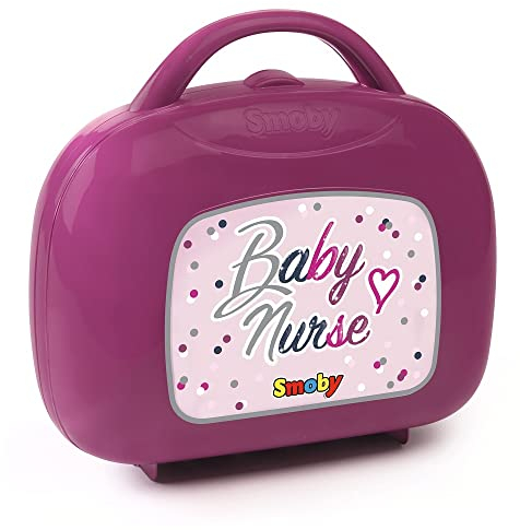 Smoby - Baby Nurse Puppenpflegekoffer - Koffer mit Babyfläschchen, Fieberthermometer, Windel, Tellerchen mit Löffel, für Kinder ab 3 Jahren, Rosa, Lila