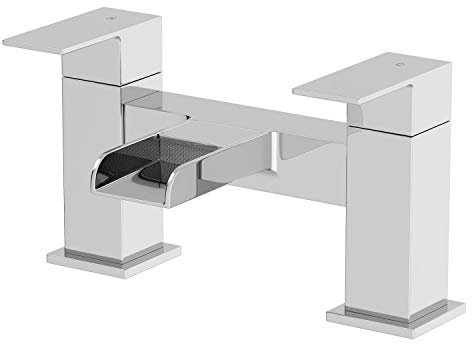 Architeckt® Dakota Bathroom Waterfall Bath Filler Mixer Tap Deck Mounted Square Twin Lever Handle for Bathtub Modern, Chrome