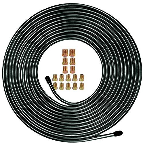 MuHize Brake Line Tubing Kit 3/16 inch 25 Feet with 16 Flare Fittings - Rust-Proof PVF Coated Steel Roll Flexible Tubing for Cars, Trucks, SUV - Compatible with Ford, GM, Honda, Toyota Vehicles