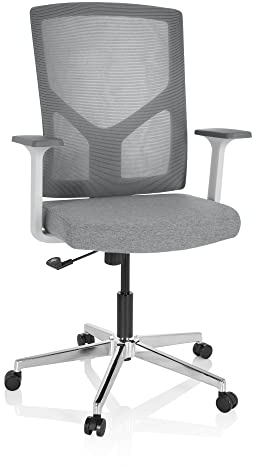 hjh OFFICE 751001 Bürostuhl Breton Base W Stoff/Netz Hellgrau Drehstuhl ergonomisch mit Rollen höhenverstellbar, Netzrücken