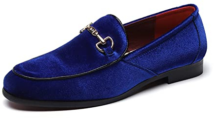 LCQL Mens Tassel Loafers Classic Patent Leather Business Shoes Slip on Flat Moccasins Slippers Size 11 Blue