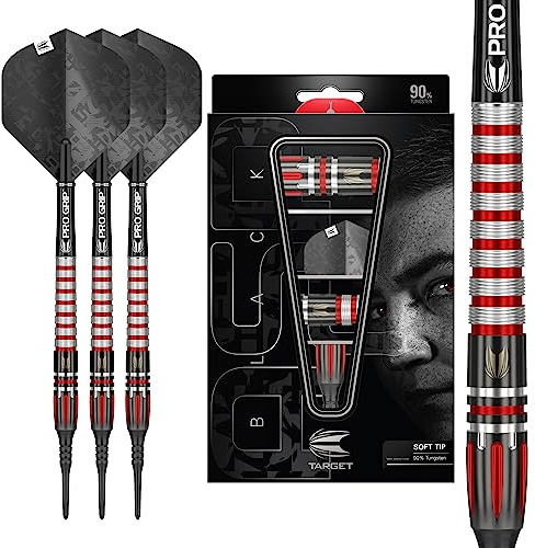 Target Darts Nathan Aspinall 18G Schwarze Edition 90% Wolfram Softdarts-Set Dartpfeile, 210153, Schwarz, Rot und Silber