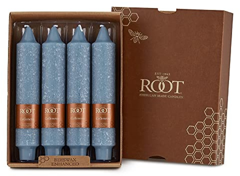 Root Candles Unscented Dinner Candles Premium Beeswax Blend Boxed Candle Set, 7-Inch, Williamsburg Blue, 4-Count