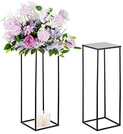 Sziqiqi 80cm Metal Jarrones Centro Mesa Bodas - 2 Piezas Negro Columna Alta de Flores para Arreglos Falsas Floreros Rectangulares Grandes Jarrones Decorativos de Suelo de Exhibición para Fiesta