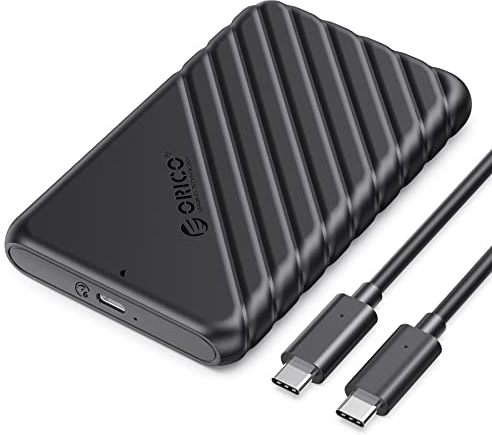 Case SSD 2.5, ORICO 6Gbps USB 3.1 Gen 2 Case Hard Disk 2.5 per 7mm e 9,5 mm, SATA I II III, HDD, SSD, Supporto UASP, TRIM, con cavo da USB C a C(Nero, 25PW1C-C)