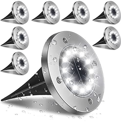 Melofo Solar Ground Lights 12 LEDs 8 Pack Outdoor Garden Light IP65 Waterproof LED Night Lights Solar Disk Lights for Landscape Garden Yard Lawn Patio Pathway Walkway Fences Lighting