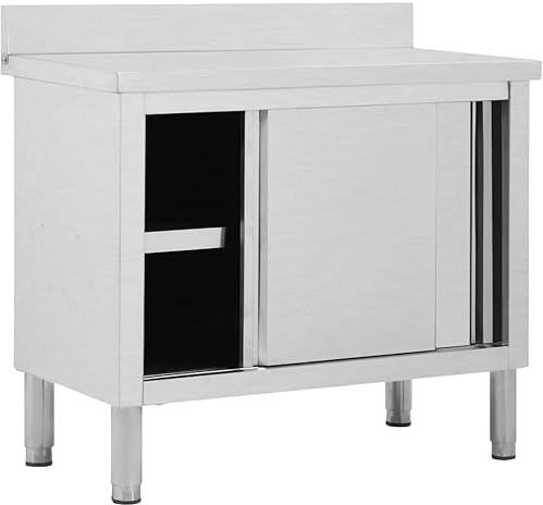 KOIECETA Arbeitsschrank mit Schiebetüren Arbeitstisch Arbeitsplatte Edelstahlschrank Gastro Schrank Schiebetürenschrank Edelstahl 100x50x(95-97) cm