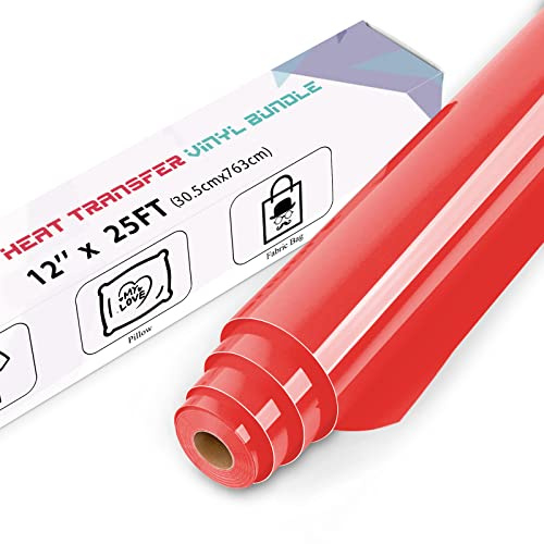 IModeur 25 Ft Red Heat Transfer Vinyl — 30.5 x 763 cm Iron on Vinyl for Fabric, PET Backing HTV Roll for T-Shirts, Clothes, Hats, Bags and Other Textiles, Easy to Weed
