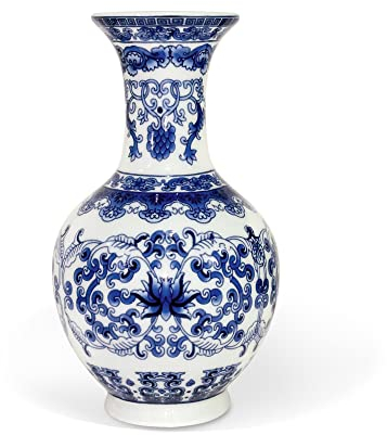 fanquare Kleine Blaue und Weiße Porzellan Vase, Chinesische Vasen Deko, Traditionelle Keramik Blumenvase, 14cm