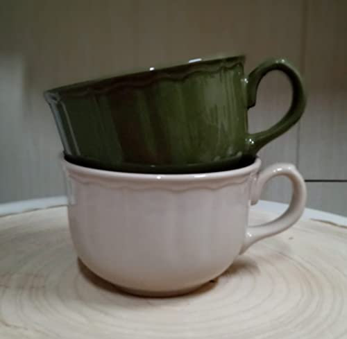 Set de 2 tazones desayuno Tazones De Sopa De Cerámica Taza De Café Grande, Tazas De Sopa Con Asa Apto Para Microondas Y Lavavajillas Para Cereal Postre Ensalada Té Leche Avena 550ml