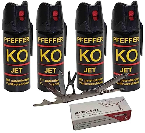4 (Vier) Dosen Tierabwehrspray KO Jet mit je 50 ml + gratis 1 Multitool Key Tool 6 in 1 fürs Schlüsselbund