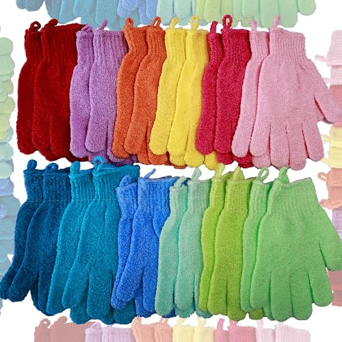 24 Pcs Exfoliating Bath Gloves Shower Gloves, 12 Colors Double Sided Exfoliating Gloves for Beauty Spa Massage Skin Shower Body Scrubber Bath Accessories, Made of Nylon