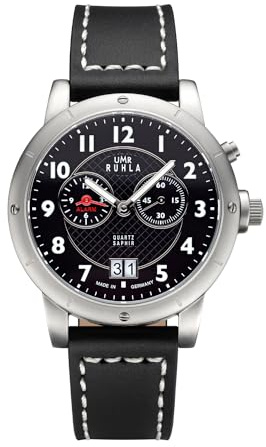 UMR RUHLA Armbanduhr 32105, Herren, Quarz, Lederarmband, Schwarz, Edelstahlgehäuse, wasserdicht bis 5 bar