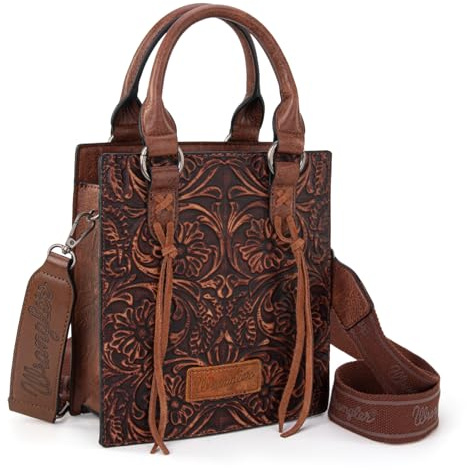 Wrangler Embossed Crossbody Purse for Women Wallet Women Western Cross body Purses Fringe Top handle handbag and small Purse WG271-8119BR
