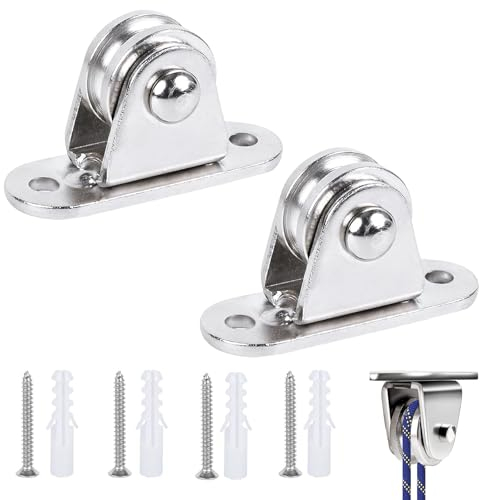 Metall Umlenkrollen, 2 Stück Stehblock flaschenzug, Umlenkrolle mit Duplex-Lager, Seilrolle mit Kugellagern, Mit 4 Schrauben und 4 weißen Kunststoffhülsen, Stehblock flaschenzug für seile