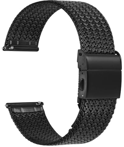 WOCCI 22mm Elite Uhrenarmband aus Metall für Damen und Herren, Gewebtes Mesh Armband, 316L Edelstahl, Schnellverschluss, Faltschließe (Schwarz)