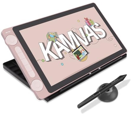HUION Kamvas 13 (Gen 3) Drawing Tablet with Screen, 13.3 Inch Canvas Glass Graphic Drawing Monitor, 99% sRGB Coverage, 16384 Pen Pressure, Dual Dials and 5 Express Keys, Pink, With Stand