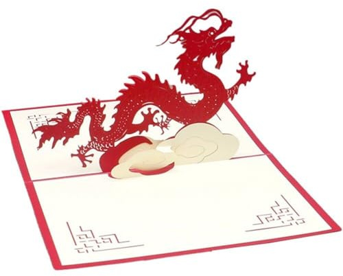 Hrippy Carte De Vœux -up 3D Dragon, Cartes du Nouvel an Chinois, Creuses, Sculptées À Main, Cadeaux Kirigami avec Enveloppes