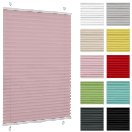 Plissee ohne Bohren 90 cm x 200 cm - Rosa - Plissee Klemmfix, Rollos für Fenster ohne Bohren, Jalousien Fenster für innen, Raffrollo, Fensterplissee