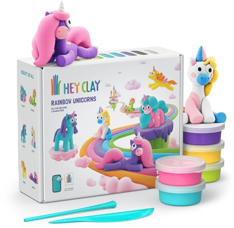 HEY CLAY Rainbow Unicorns Set - Air-Dry Clay Kit for Kids - Creative Set Boys and Girls Age 3+