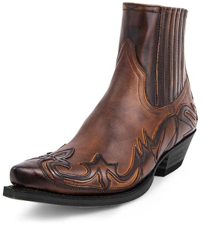 LXURY Botas De Caballero Para Hombre, Botas De Vaquero Occidentales Bordadas, Botas Con Estampado De Retazos De Cuero De Pu Con Punta Puntiaguda, Para Granjas Al Aire Libre,Marrón,45