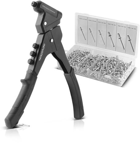 STAHLWERK Nietzangen-Set NZ-280 ST 360° Blindnietzange | Hebelnietzange | Popnietzange | Nietmutternzange | Nietpistole | Nietwerkzeug | Einhand-Nietzange mit 4 Wechsel-Aufsätzen und 500 Blindnieten