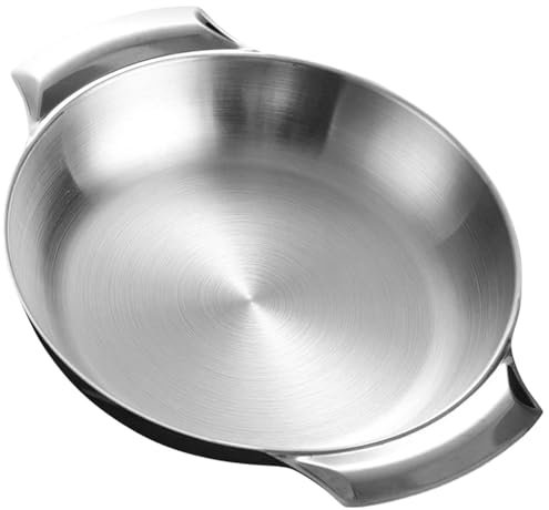 Padella antiaderente in acciaio inox per frutti di mare, cucina, doppia maniglia, cottura 26X20X4CM, paella, casa, argento, 26X20X4CM