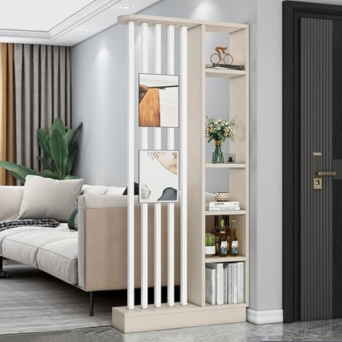 Wall Room Divider Modern Storage Cabinet Display Bookshelf Screen with Shelves Temporary Tall Privacy Panel Partition for Home Office Dorm Floor Ceiling Decorative(Beige,80*24*200cm/31*9.5*79in)