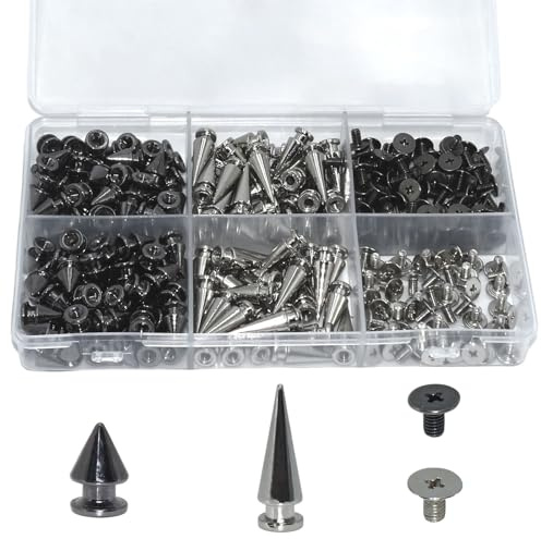 SHNESAIGO 160 Stück Punk Nieten, 2 Size Spitz Punk Nieten, Kleidung Schraubennieten, Metall Killernieten Rostfrei Ziernieten, Rock Metall Gothic Spikes Ziernieten Set für DIY Taschen Kleidung Leder