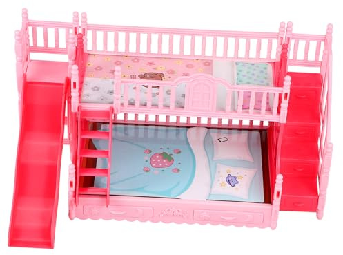Milisten Miniature Doll Bunk Bed Double Deck Wooden Dollhouse Furniture Accessory 10.83X5.91X5.51In Lightweight Small Doll Bedroom Decoration for Pretend Play