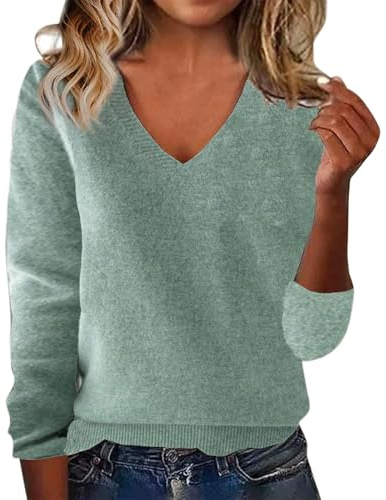 Cashmere Jumpers Ladies Women's Winter Knitted Sweaters Low Neck V Neck Warm Base Jumpers Long Sleeved Solid Color Sweater Christmas Ski Sweaters for Women UK Travel Essentials Pullover for Mom